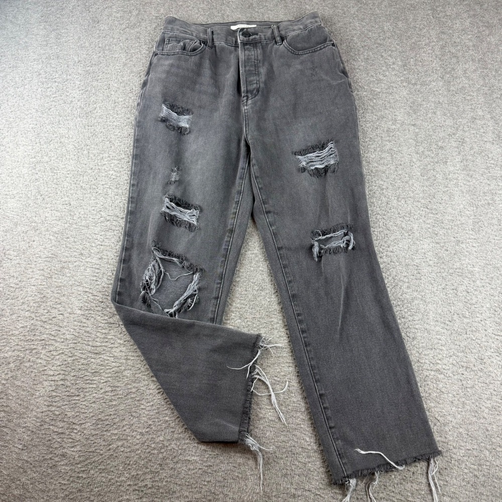 PacSun High Rise Straight Jeans Women's 28 Black Distressed Raw Hem Denim